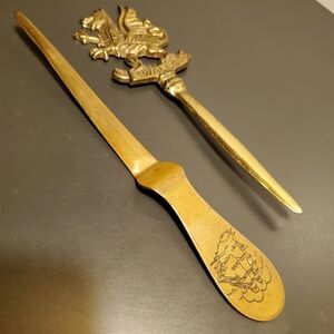 Pair of brass/letter openers/Wales/Griffin/sailing ship